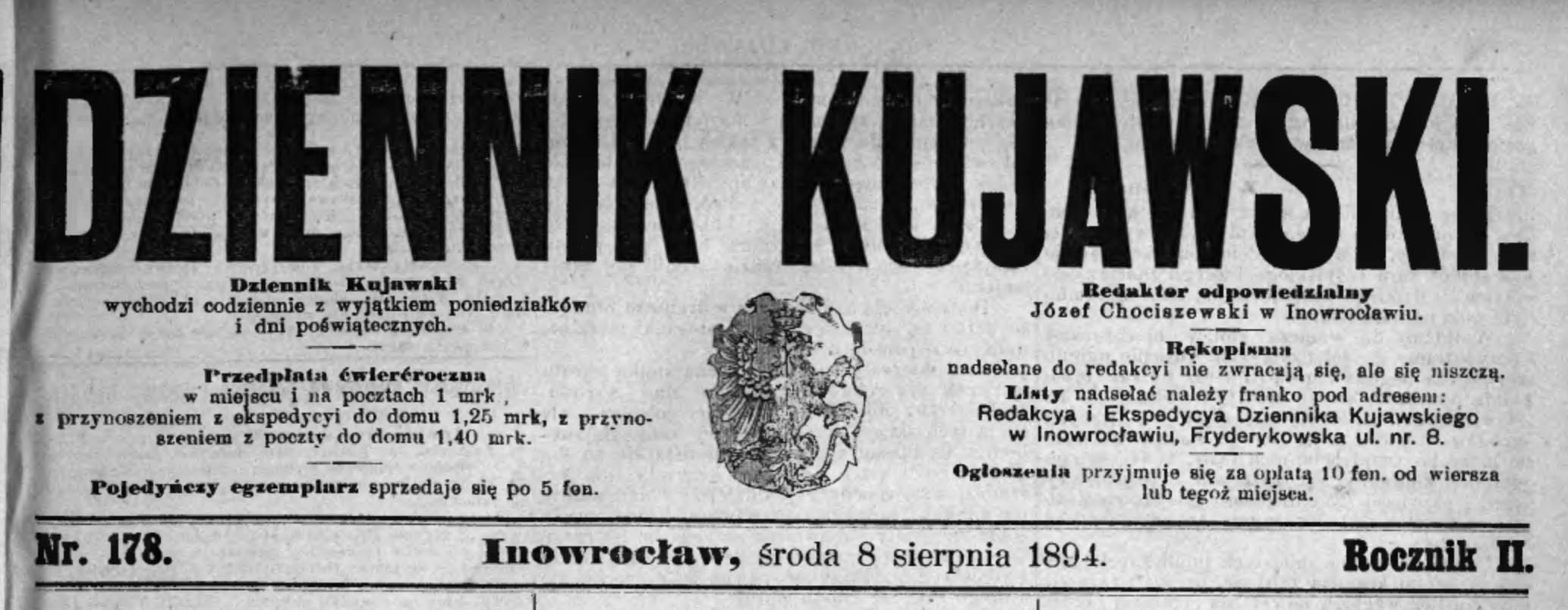dziennik kujawski 1894 Wiadomości