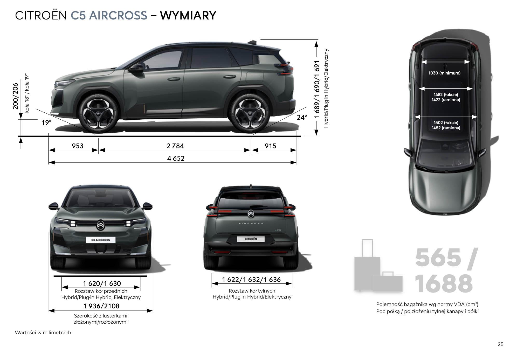 Citroën C5 Aircross Hybrid 145 KM 2026 MAX - wymiary