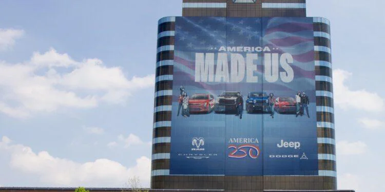 Chrysler, Dodge, Jeep® and Ram celebrate America’s 250th birthday with new “America Made Us” artwork installation on its U.S. headquarters.