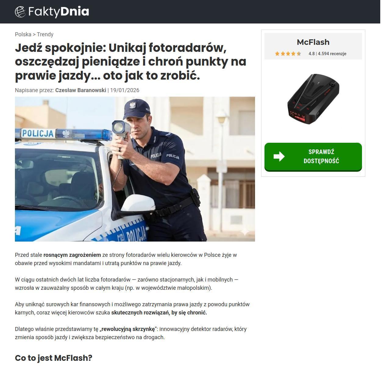 Strona McFlash zachęca do zakupu